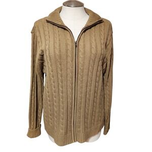 H2H Womens 2XL Camel Brown Cable Knit Full Zip Mock Neck Cardigan Sweater